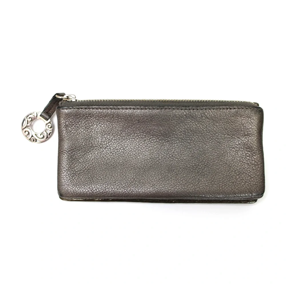 Brighton Wallet Pretty Tough Heritage Collection Pewter Silver Studded Gray Zip